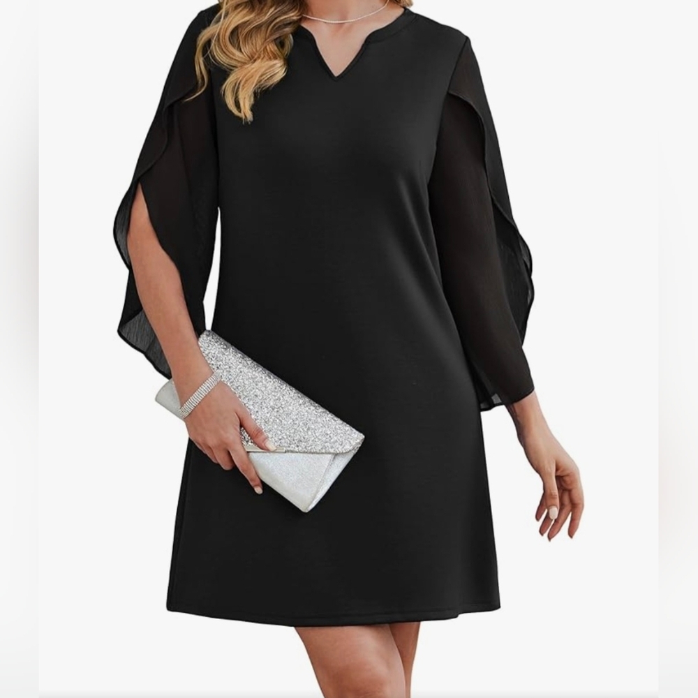 Elegant Black Dress with Sheer Sleeves. NWT